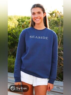 The Seaside Style Seaside Crewneck Blue Womens Size Medium Coastal Nautical